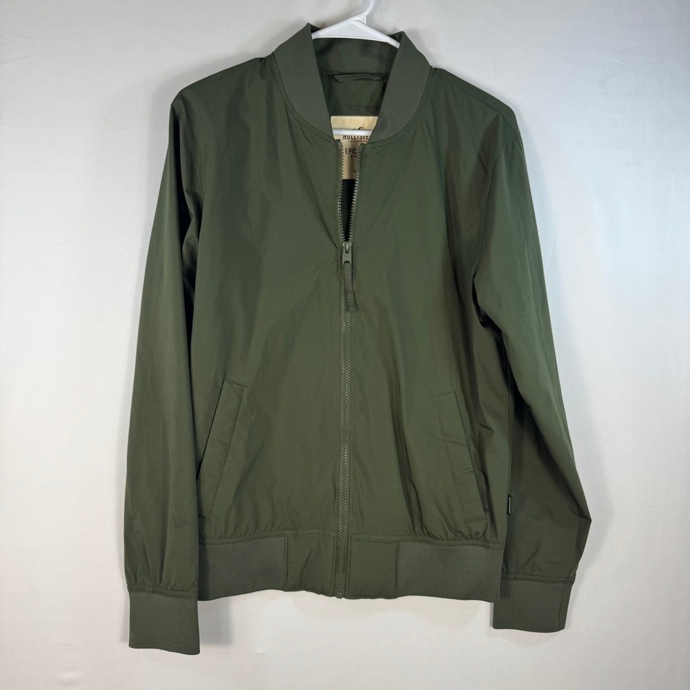 Hollister Epic Flex Stretch Bomber Jacket Mens Small Olive Green Full Zip Coat